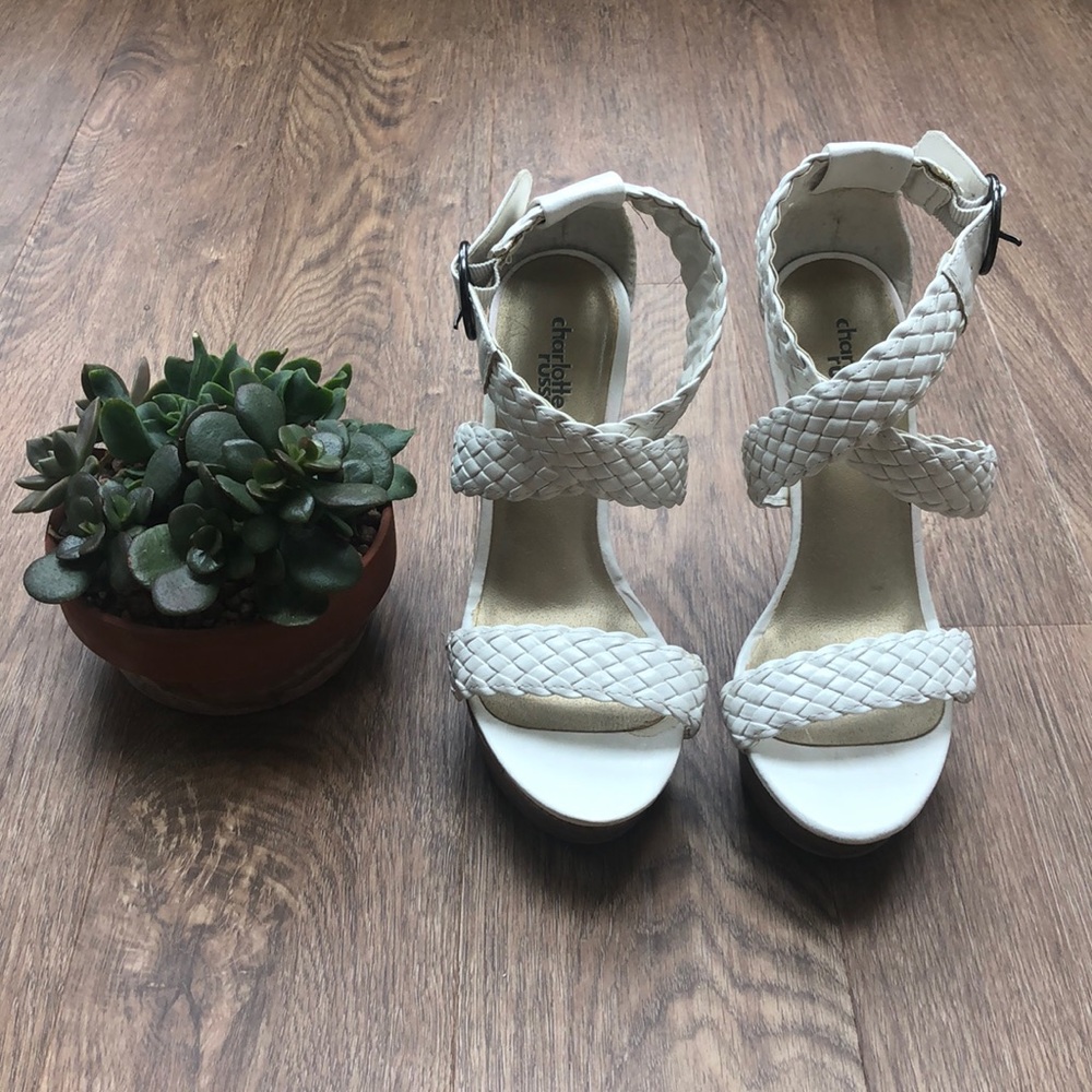 White Strap Up Wedges